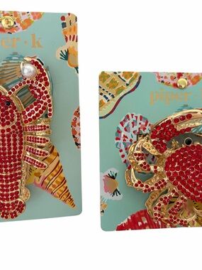 Piper Red Rhinestone Crab Hair Clip with Pearl Accent